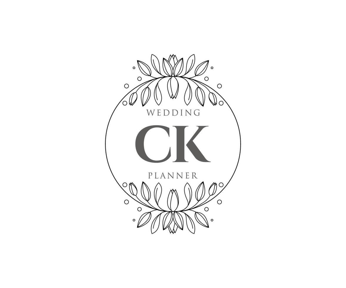 colección de logotipos de monograma de boda con letras iniciales ck, plantillas florales y minimalistas modernas dibujadas a mano para tarjetas de invitación, guardar la fecha, identidad elegante para restaurante, boutique, café en vector