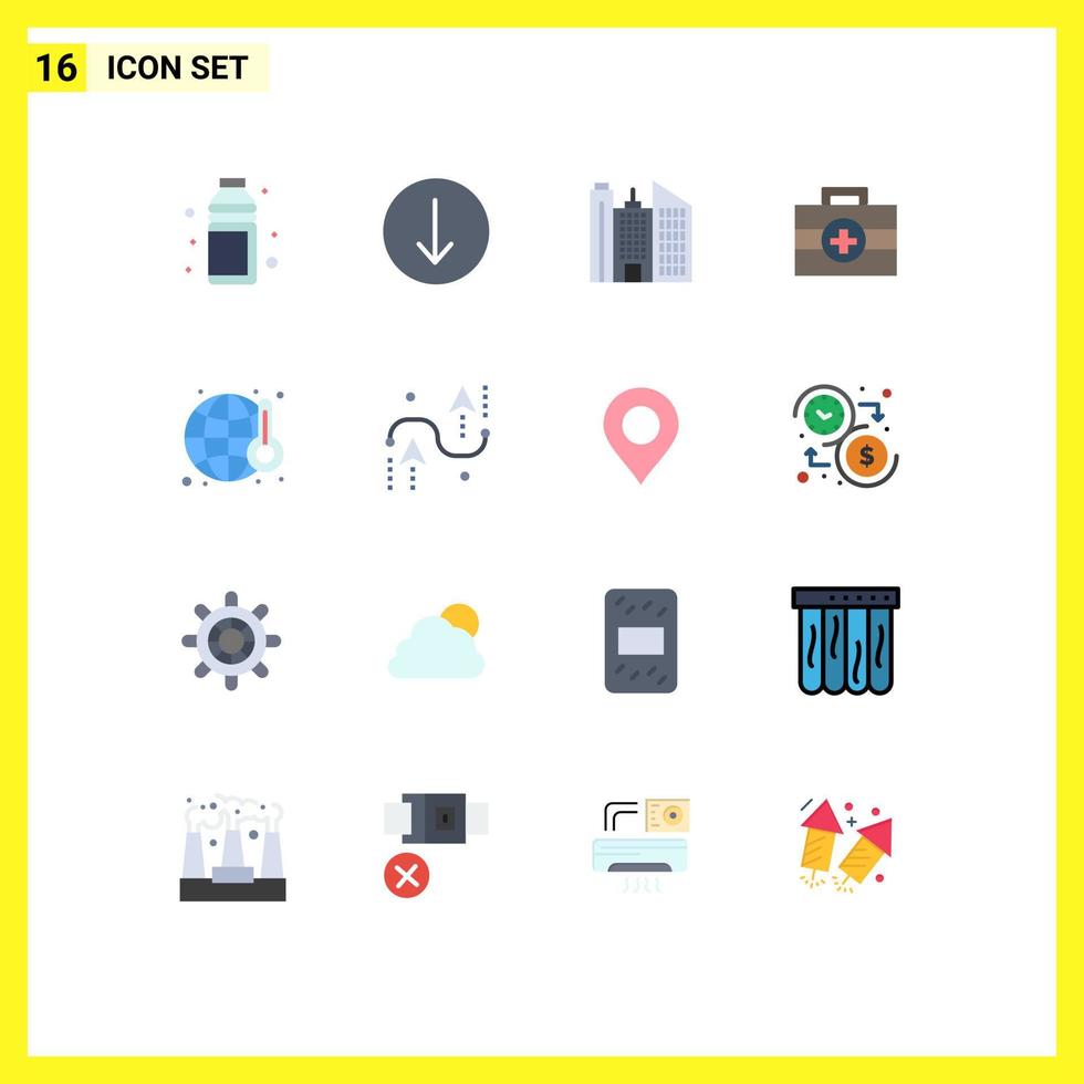 User Interface Pack of 16 Basic Flat Colors of waste gas down medical hospital Editable Pack of Creative Vector Design Elements