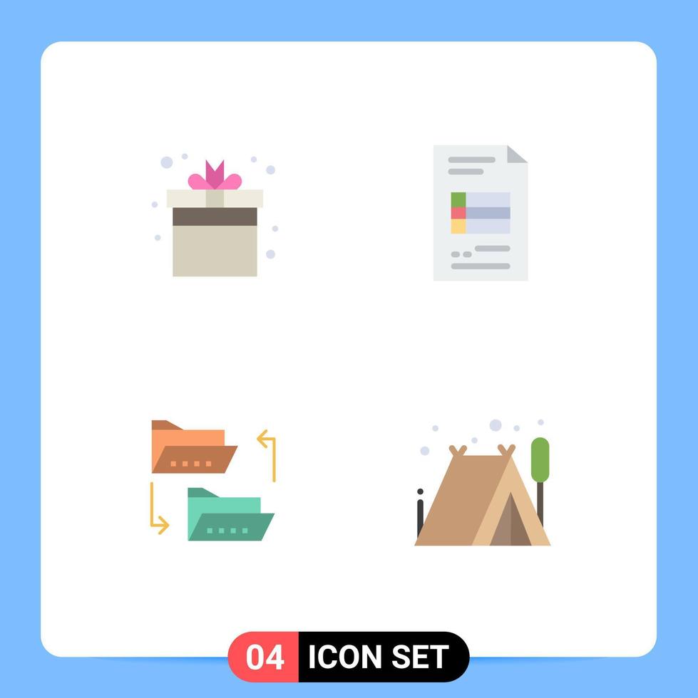 grupo de 4 iconos planos modernos establecidos para elementos de diseño vectorial editables de archivos de informes comerciales de juegos de carpetas de regalos vector