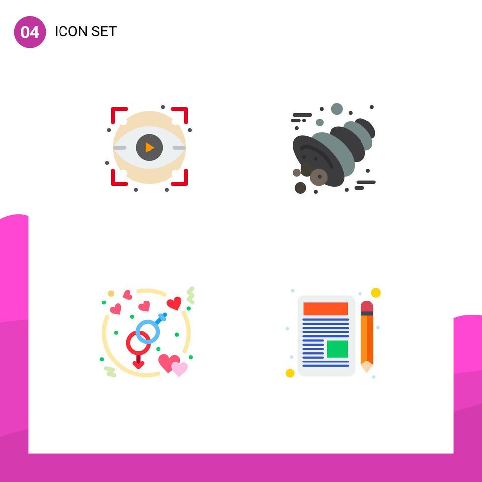 conjunto moderno de 4 iconos y símbolos planos, como el espectáculo de género ocular, cuerno, boda, amor, elementos de diseño vectorial editables vector