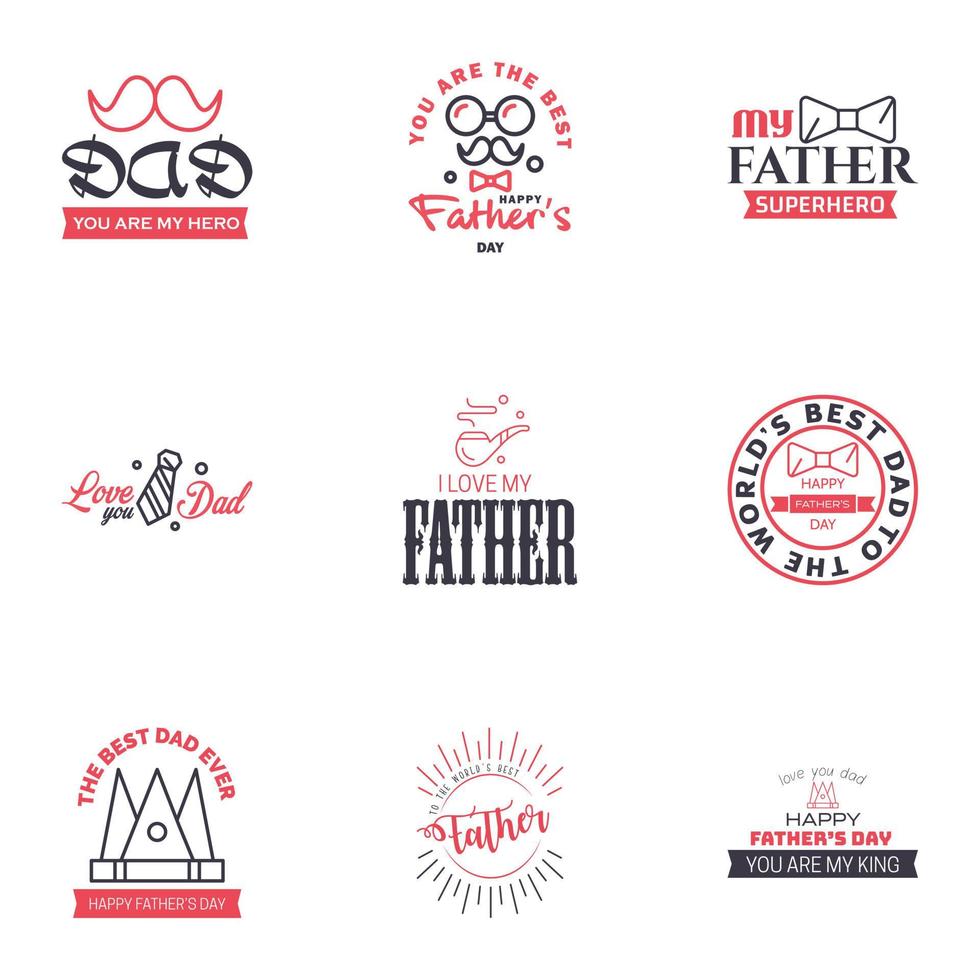 Set of fathers day 9 Black and Pink design elements Editable Vector Design Elements