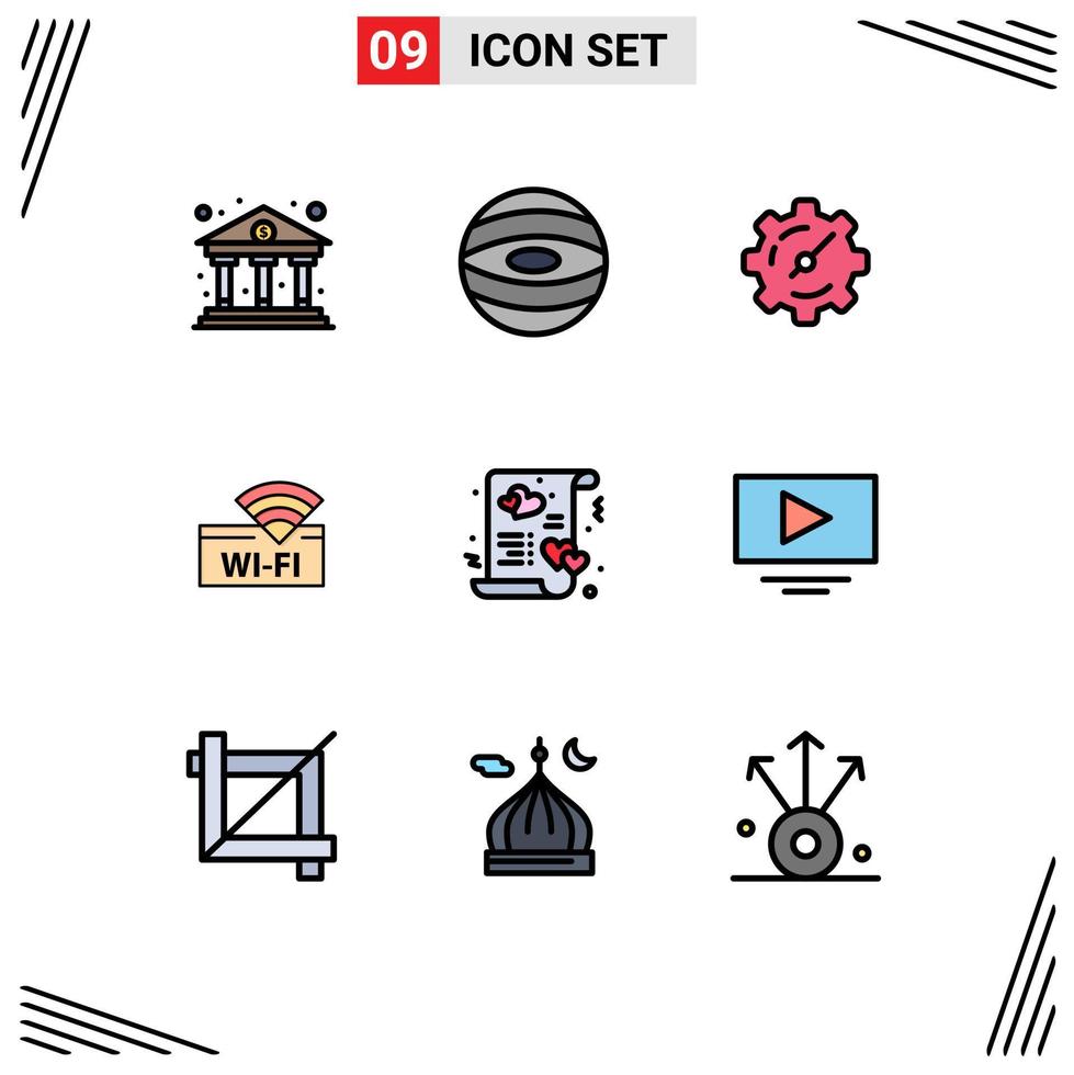 Stock Vector Icon Pack of 9 Line Signs and Symbols for love heart setting card service Editable Vector Design Elements