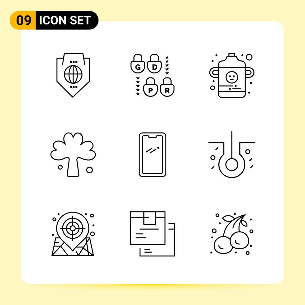 9 Creative Icons for Modern website design and responsive mobile apps 9 Outline Symbols Signs on White Background 9 Icon Pack Creative Black Icon vector background