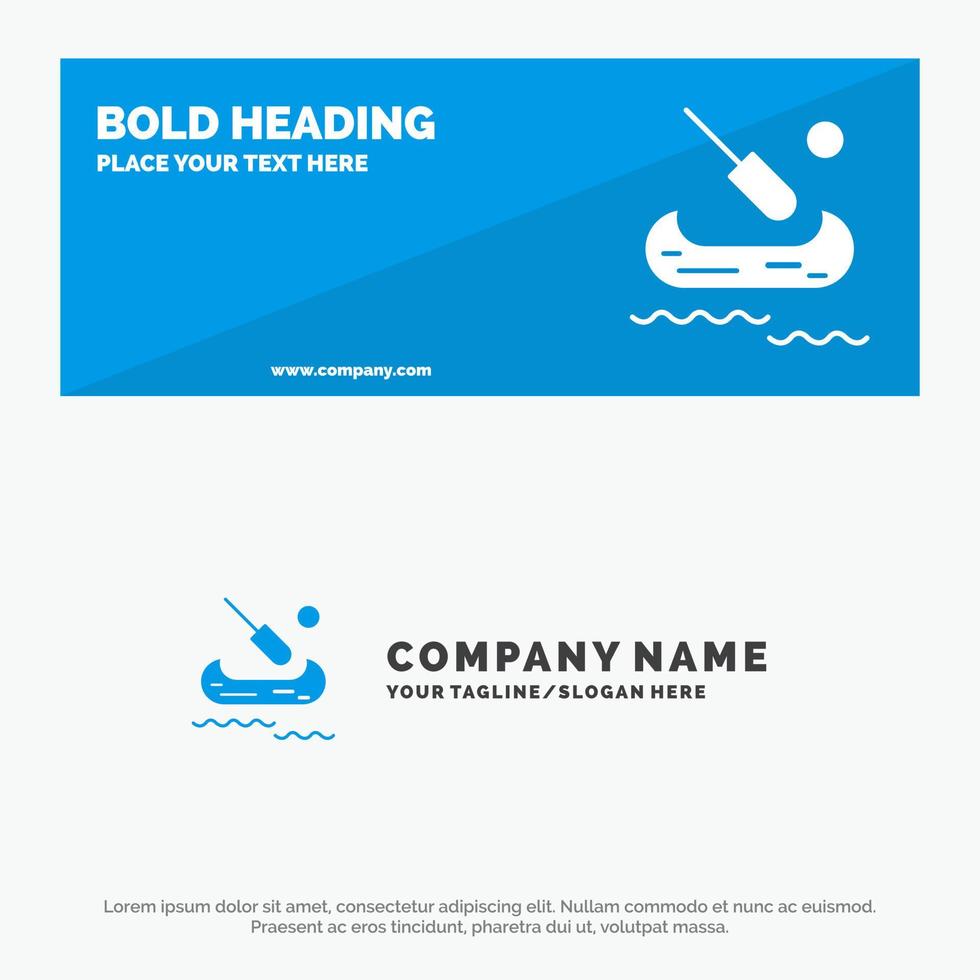 barco kayak canadá icono sólido sitio web banner y plantilla de logotipo de empresa vector