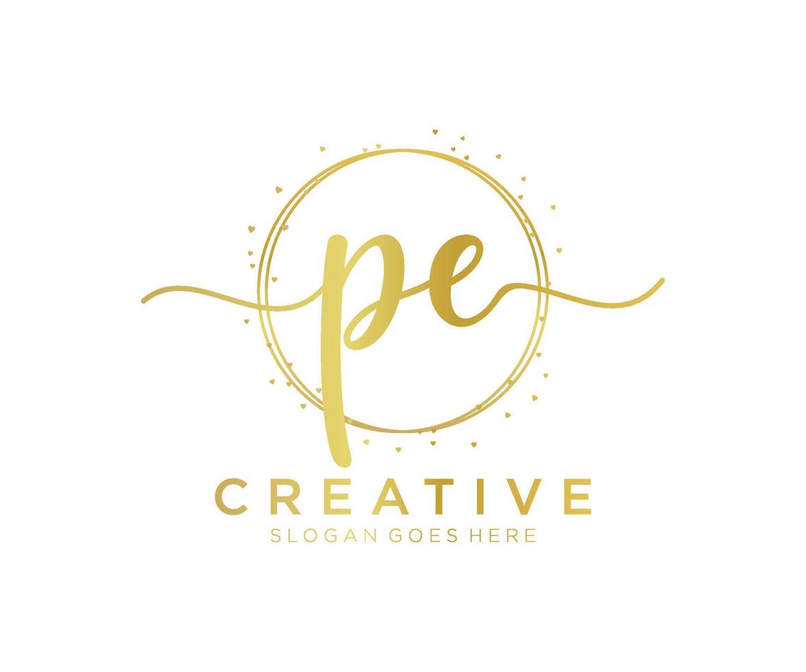 Initial PE feminine logo. Usable for Nature, Salon, Spa, Cosmetic and Beauty Logos. Flat Vector Logo Design Template Element.