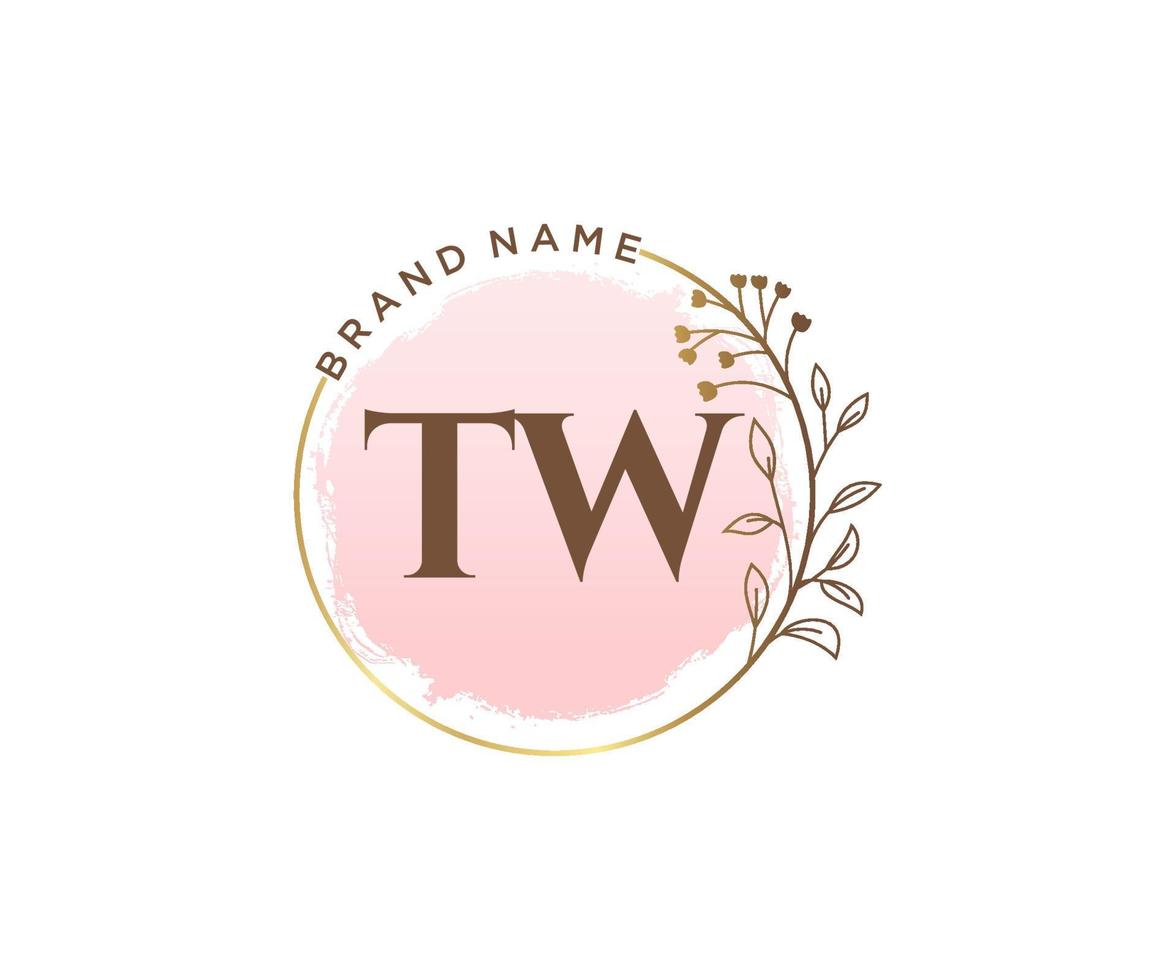 Initial TW feminine logo. Usable for Nature, Salon, Spa, Cosmetic and Beauty Logos. Flat Vector Logo Design Template Element.