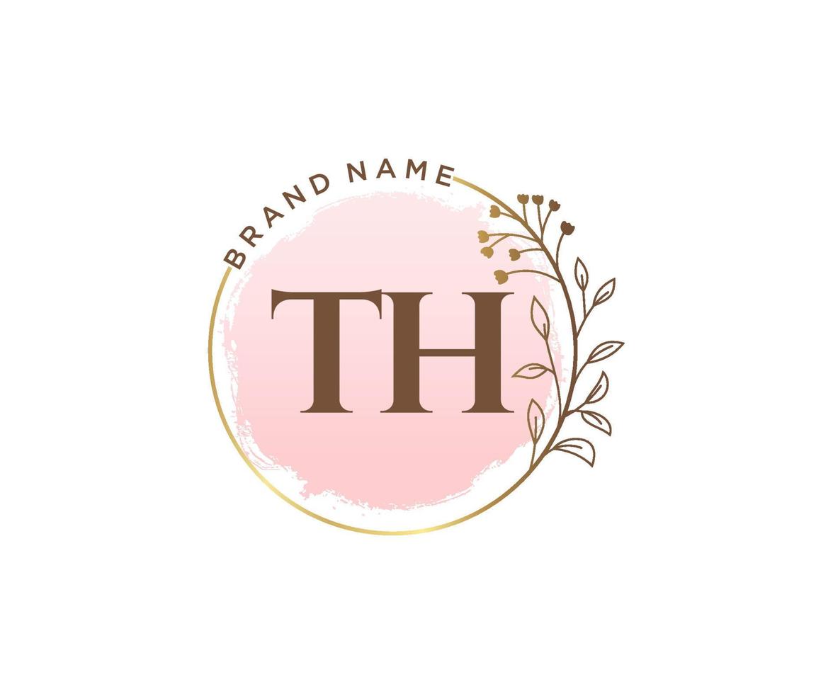 Initial TH feminine logo. Usable for Nature, Salon, Spa, Cosmetic and Beauty Logos. Flat Vector Logo Design Template Element.