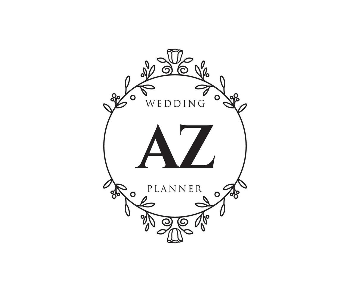 AZ Initials letter Wedding monogram logos collection, hand drawn modern minimalistic and floral templates for Invitation cards, Save the Date, elegant identity for restaurant, boutique, cafe in vector