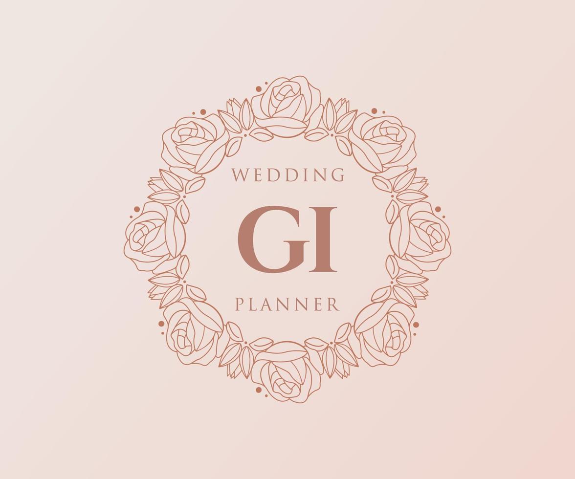 GI Initials letter Wedding monogram logos collection, hand drawn modern minimalistic and floral templates for Invitation cards, Save the Date, elegant identity for restaurant, boutique, cafe in vector