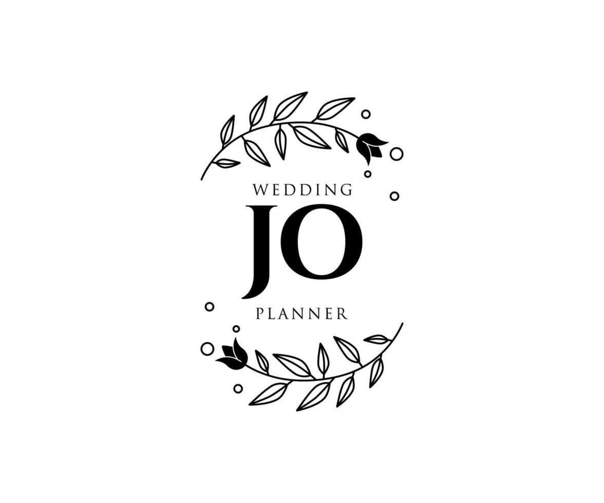 colección de logotipos de monograma de boda con letras iniciales jo, plantillas florales y minimalistas modernas dibujadas a mano para tarjetas de invitación, guardar la fecha, identidad elegante para restaurante, boutique, café en vector