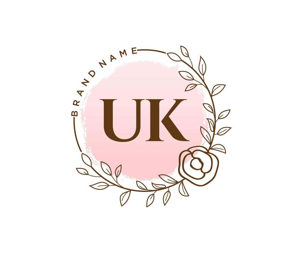 Initial UK feminine logo. Usable for Nature, Salon, Spa, Cosmetic and Beauty Logos. Flat Vector Logo Design Template Element.