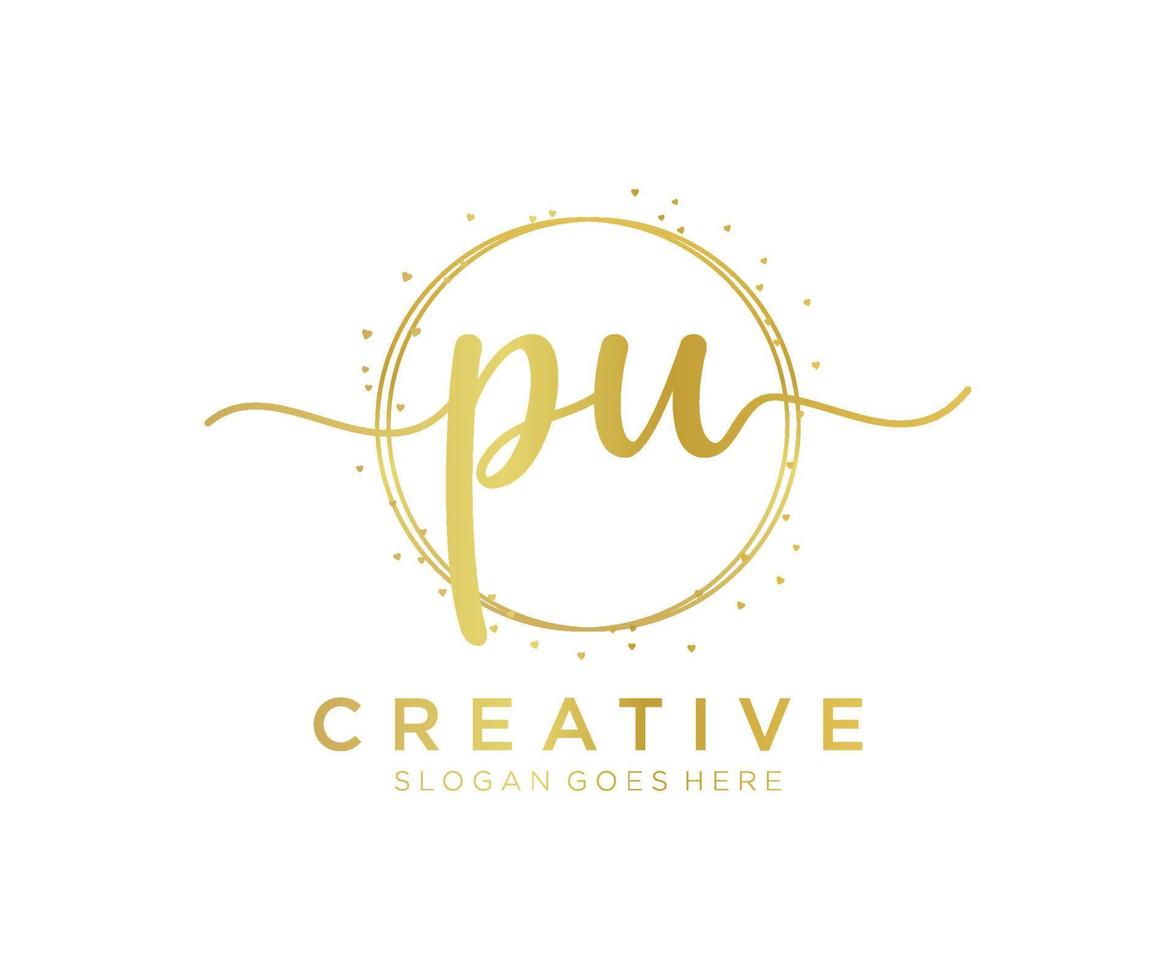 Initial PU feminine logo. Usable for Nature, Salon, Spa, Cosmetic and Beauty Logos. Flat Vector Logo Design Template Element.