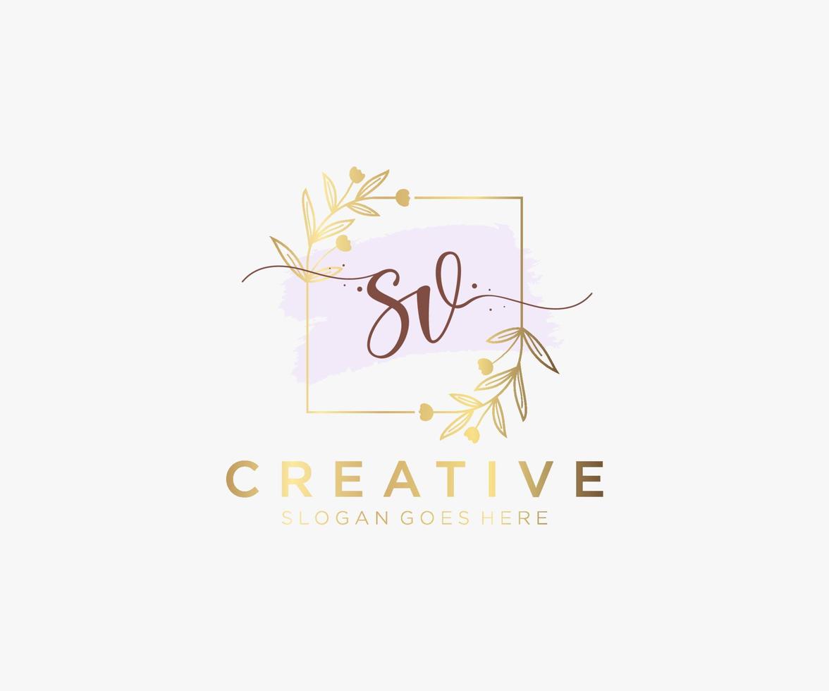 Initial SV feminine logo. Usable for Nature, Salon, Spa, Cosmetic and Beauty Logos. Flat Vector Logo Design Template Element.