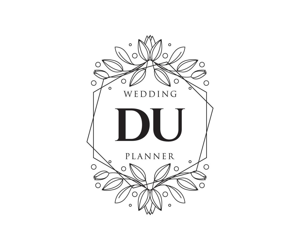 DU Initials letter Wedding monogram logos collection, hand drawn modern minimalistic and floral templates for Invitation cards, Save the Date, elegant identity for restaurant, boutique, cafe in vector