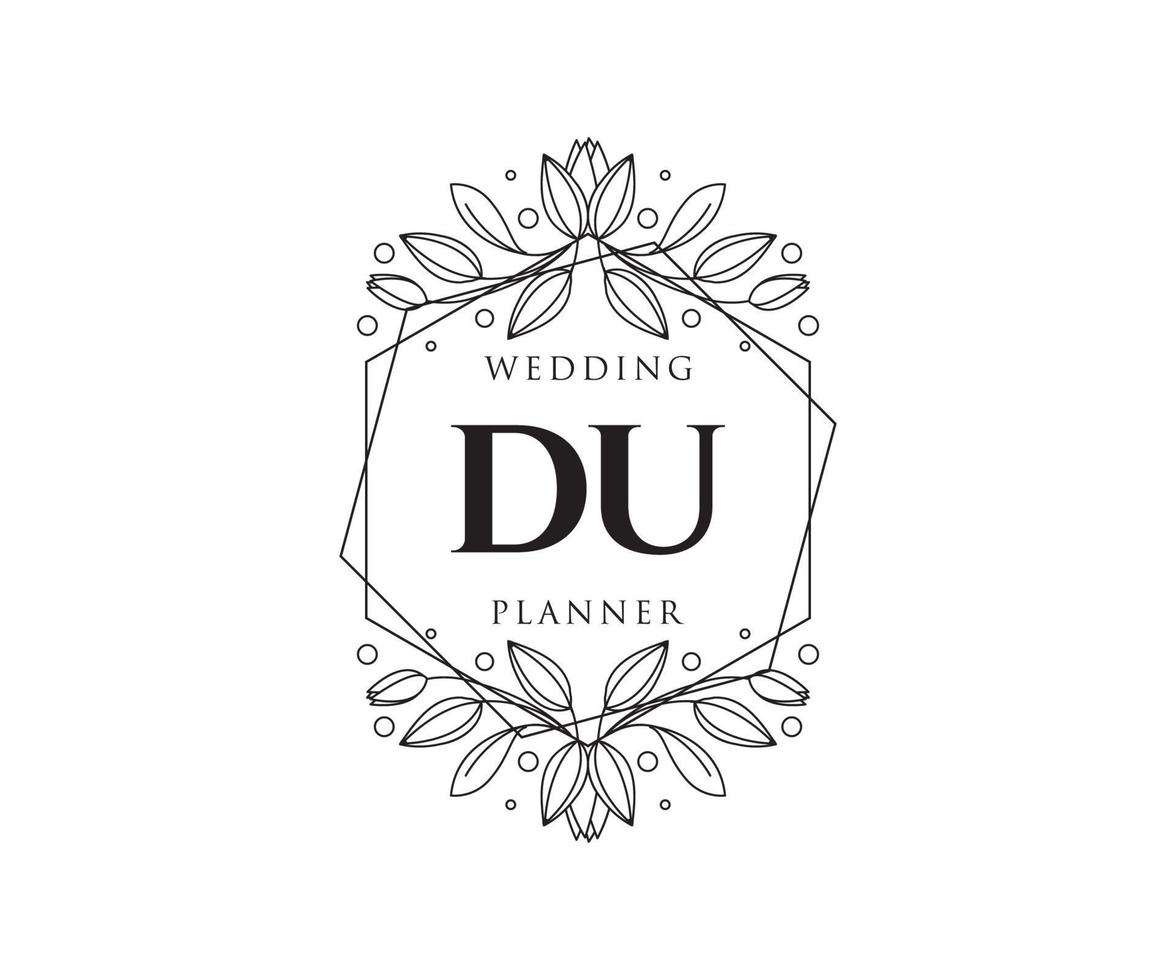 colección de logotipos de monograma de boda con letras iniciales du, plantillas florales y minimalistas modernas dibujadas a mano para tarjetas de invitación, guardar la fecha, identidad elegante para restaurante, boutique, café en vector