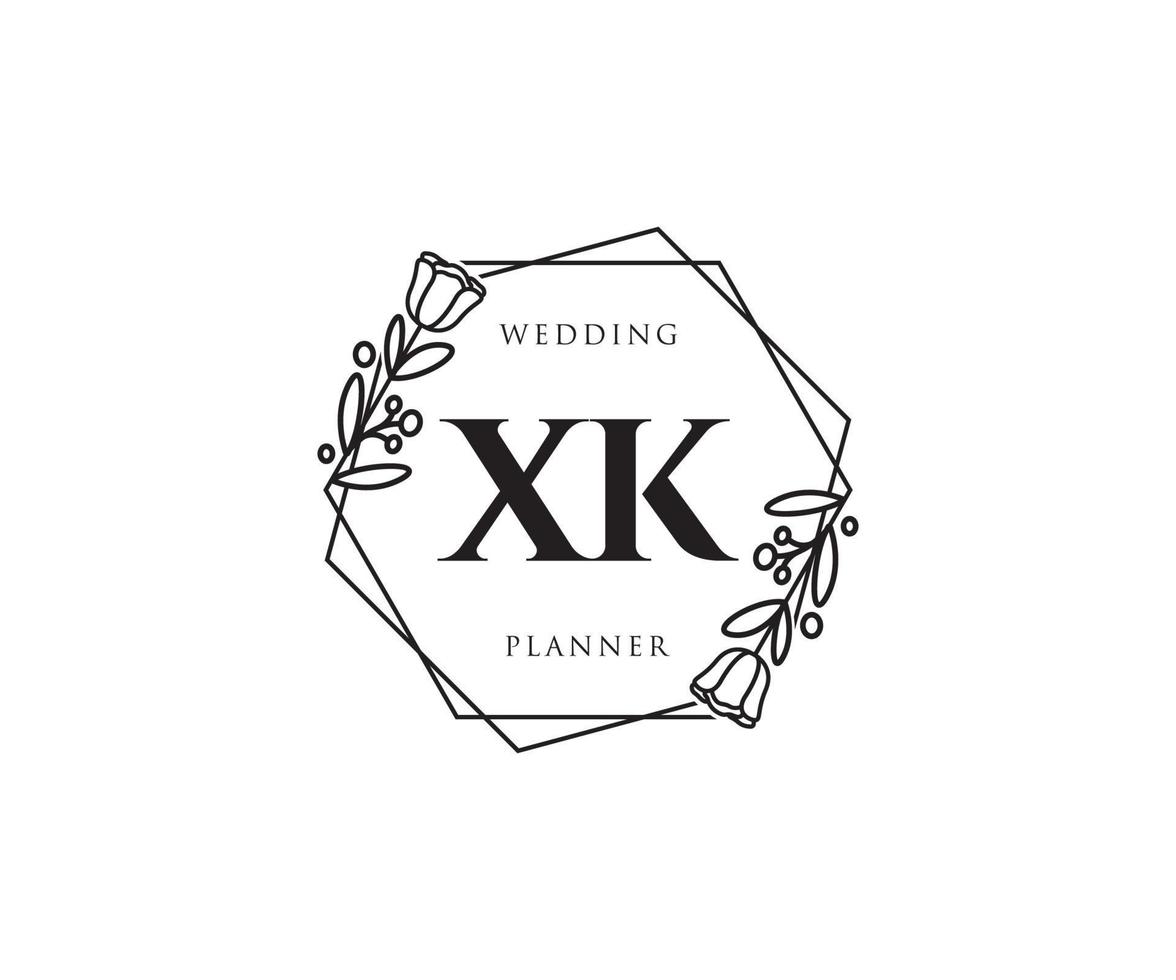 Initial XK feminine logo. Usable for Nature, Salon, Spa, Cosmetic and Beauty Logos. Flat Vector Logo Design Template Element.