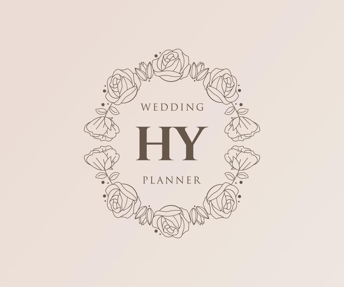 HY Initials letter Wedding monogram logos collection, hand drawn modern minimalistic and floral templates for Invitation cards, Save the Date, elegant identity for restaurant, boutique, cafe in vector