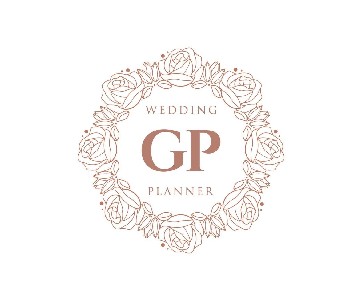 colección de logotipos de monogramas de boda con letras iniciales gp, plantillas florales y minimalistas modernas dibujadas a mano para tarjetas de invitación, guardar la fecha, identidad elegante para restaurante, boutique, café en vectores