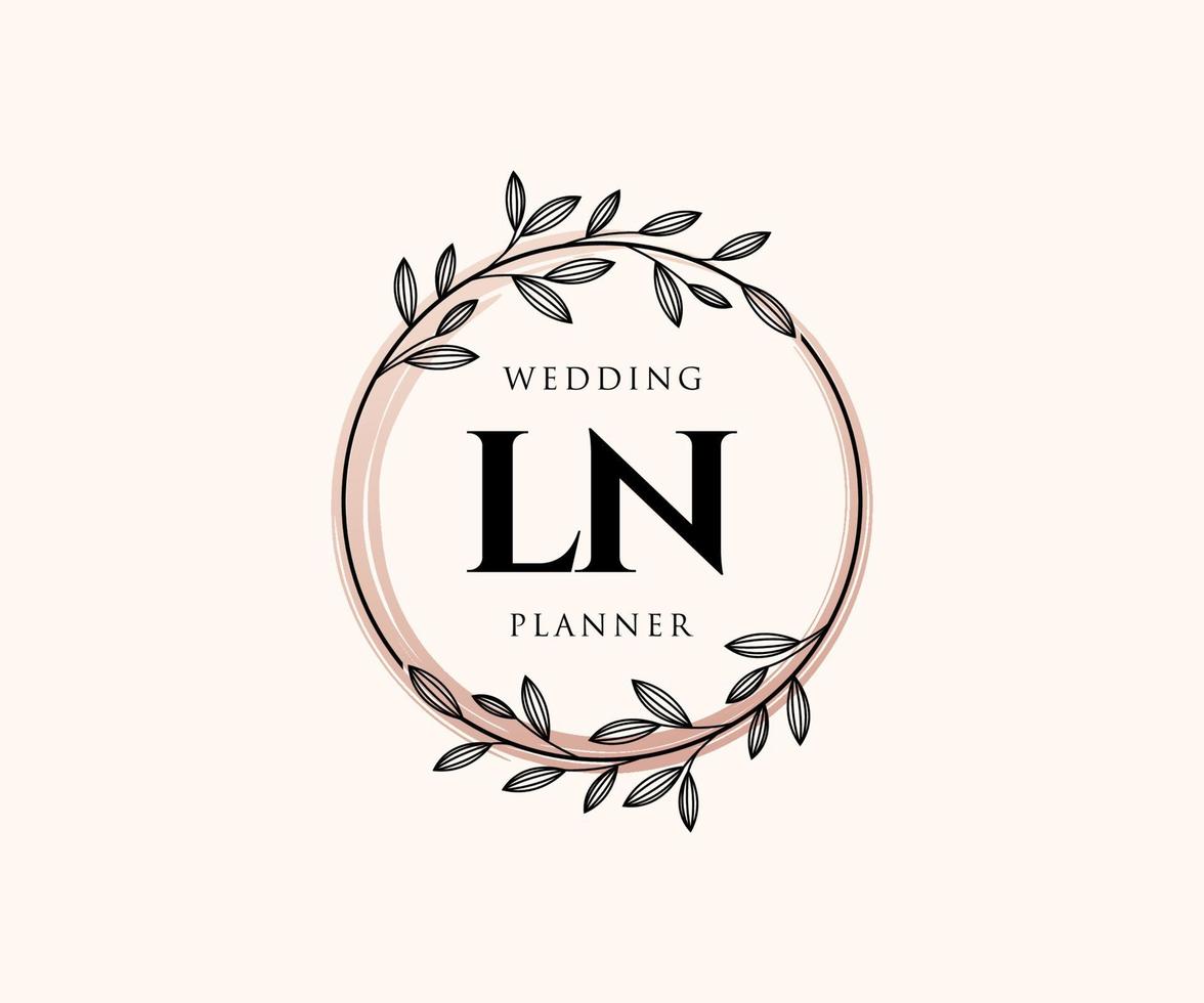 LN Initials letter Wedding monogram logos collection, hand drawn modern minimalistic and floral templates for Invitation cards, Save the Date, elegant identity for restaurant, boutique, cafe in vector