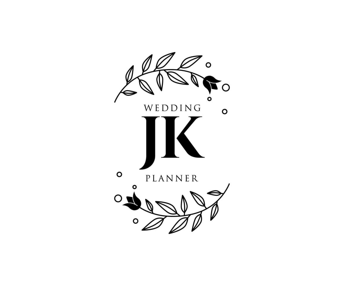 JK Initials letter Wedding monogram logos collection, hand drawn modern minimalistic and floral templates for Invitation cards, Save the Date, elegant identity for restaurant, boutique, cafe in vector