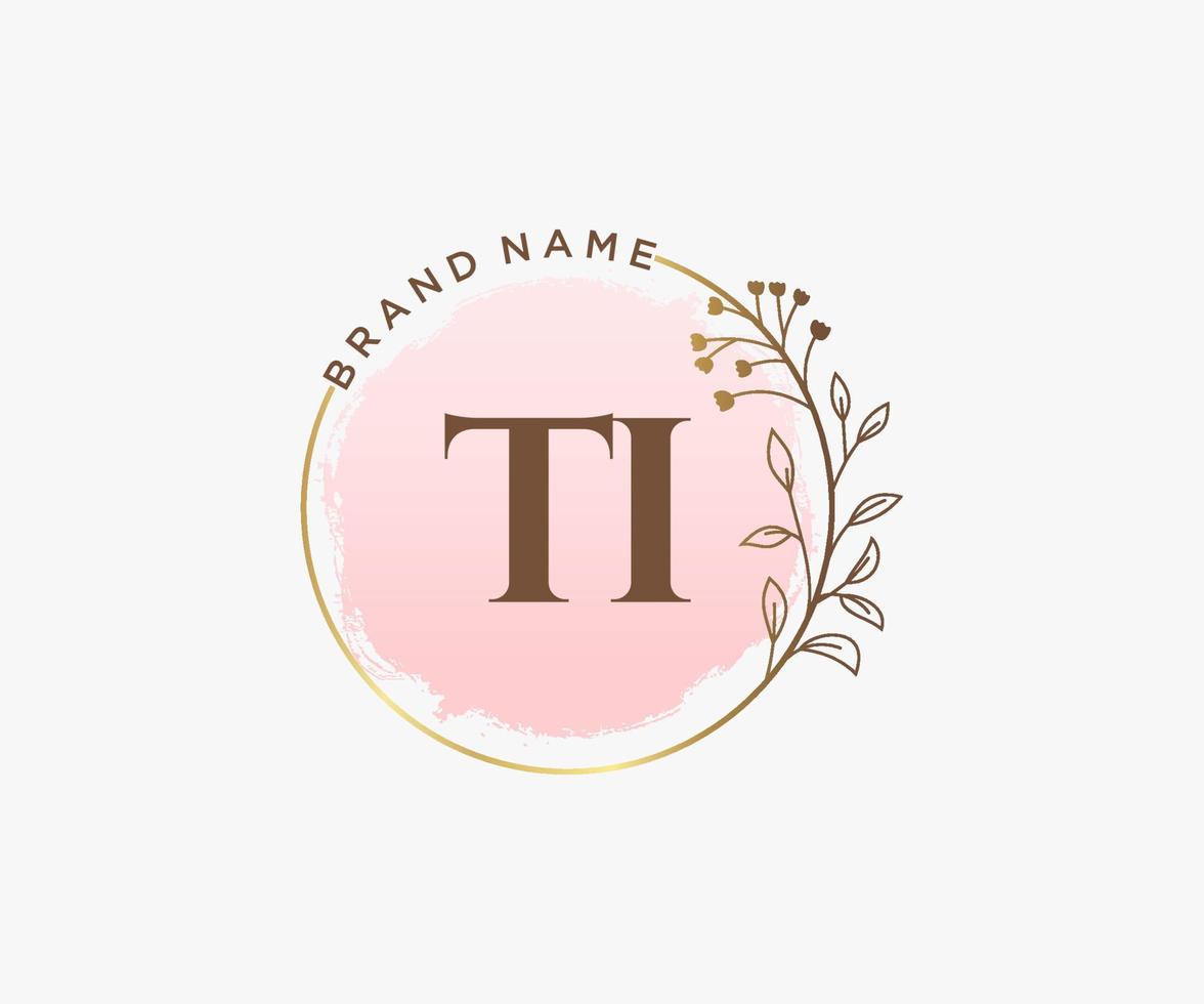 Initial TI feminine logo. Usable for Nature, Salon, Spa, Cosmetic and Beauty Logos. Flat Vector Logo Design Template Element.