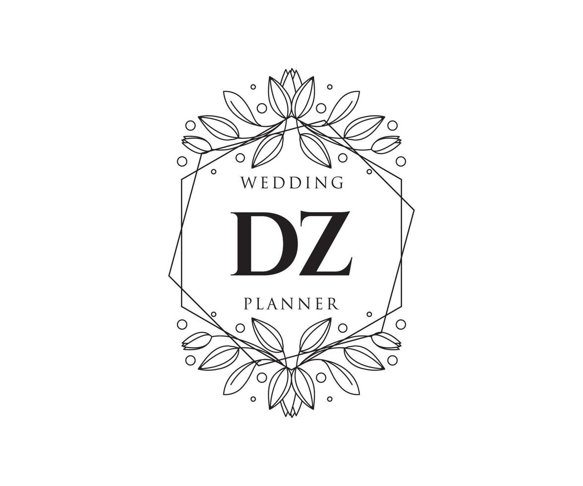 colección de logotipos de monograma de boda con letras iniciales dz, plantillas florales y minimalistas modernas dibujadas a mano para tarjetas de invitación, guardar la fecha, identidad elegante para restaurante, boutique, café en vector