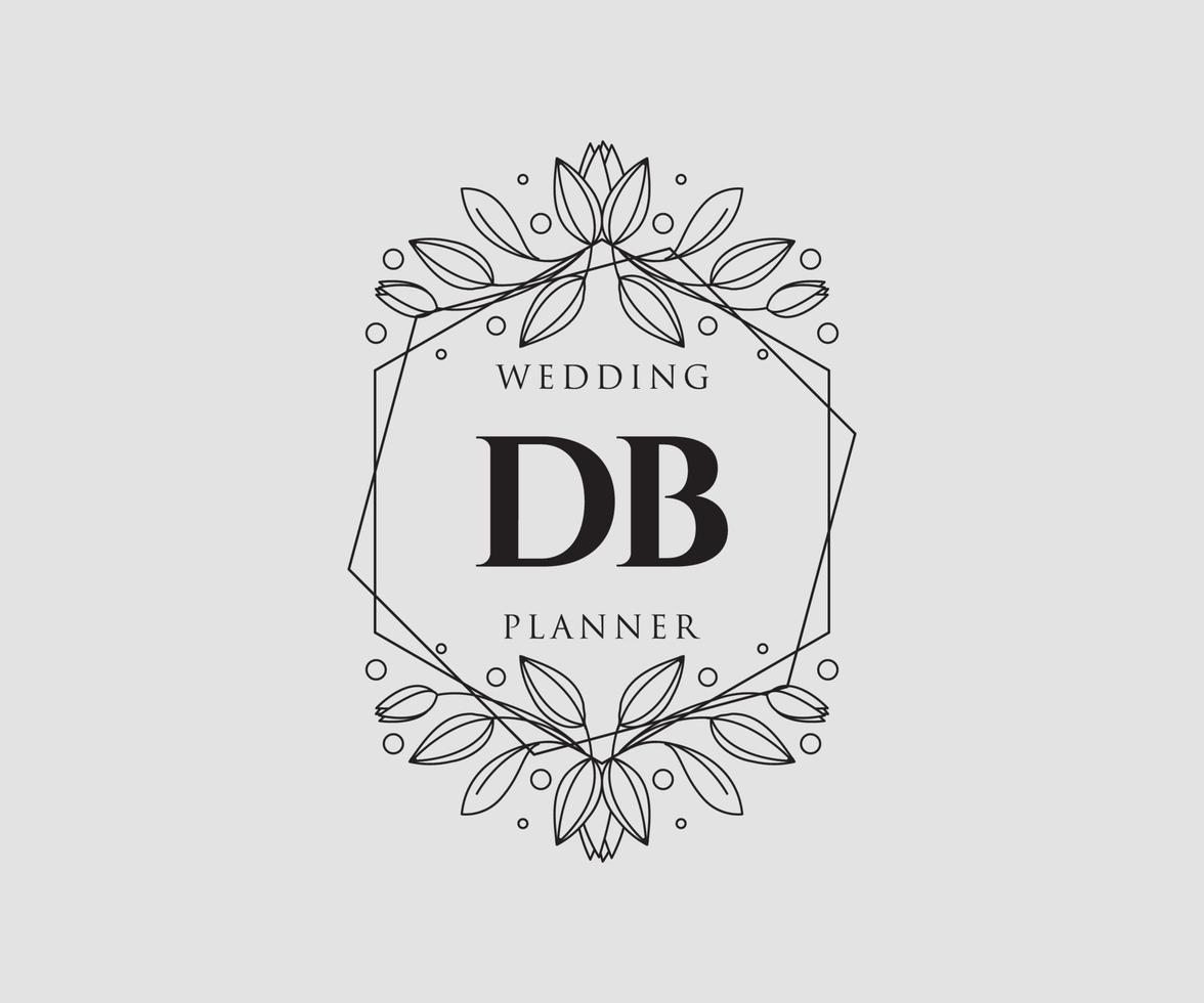 DB Initials letter Wedding monogram logos collection, hand drawn modern minimalistic and floral templates for Invitation cards, Save the Date, elegant identity for restaurant, boutique, cafe in vector