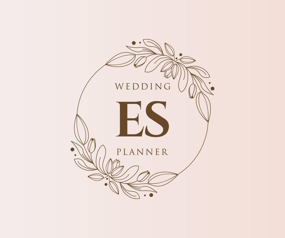 colección de logotipos de monograma de boda con letras iniciales es, plantillas florales y minimalistas modernas dibujadas a mano para tarjetas de invitación, guardar la fecha, identidad elegante para restaurante, boutique, café en vector