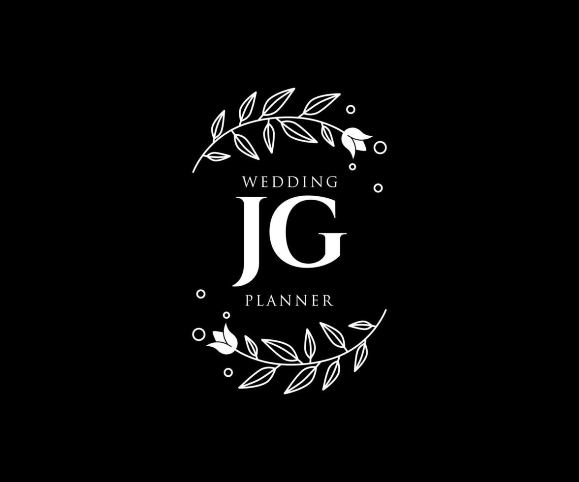 JG Initials letter Wedding monogram logos collection, hand drawn modern minimalistic and floral templates for Invitation cards, Save the Date, elegant identity for restaurant, boutique, cafe in vector