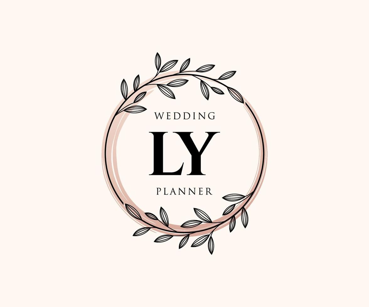 colección de logotipos de monograma de boda con letras iniciales ly, plantillas florales y minimalistas modernas dibujadas a mano para tarjetas de invitación, guardar la fecha, identidad elegante para restaurante, boutique, café en vector