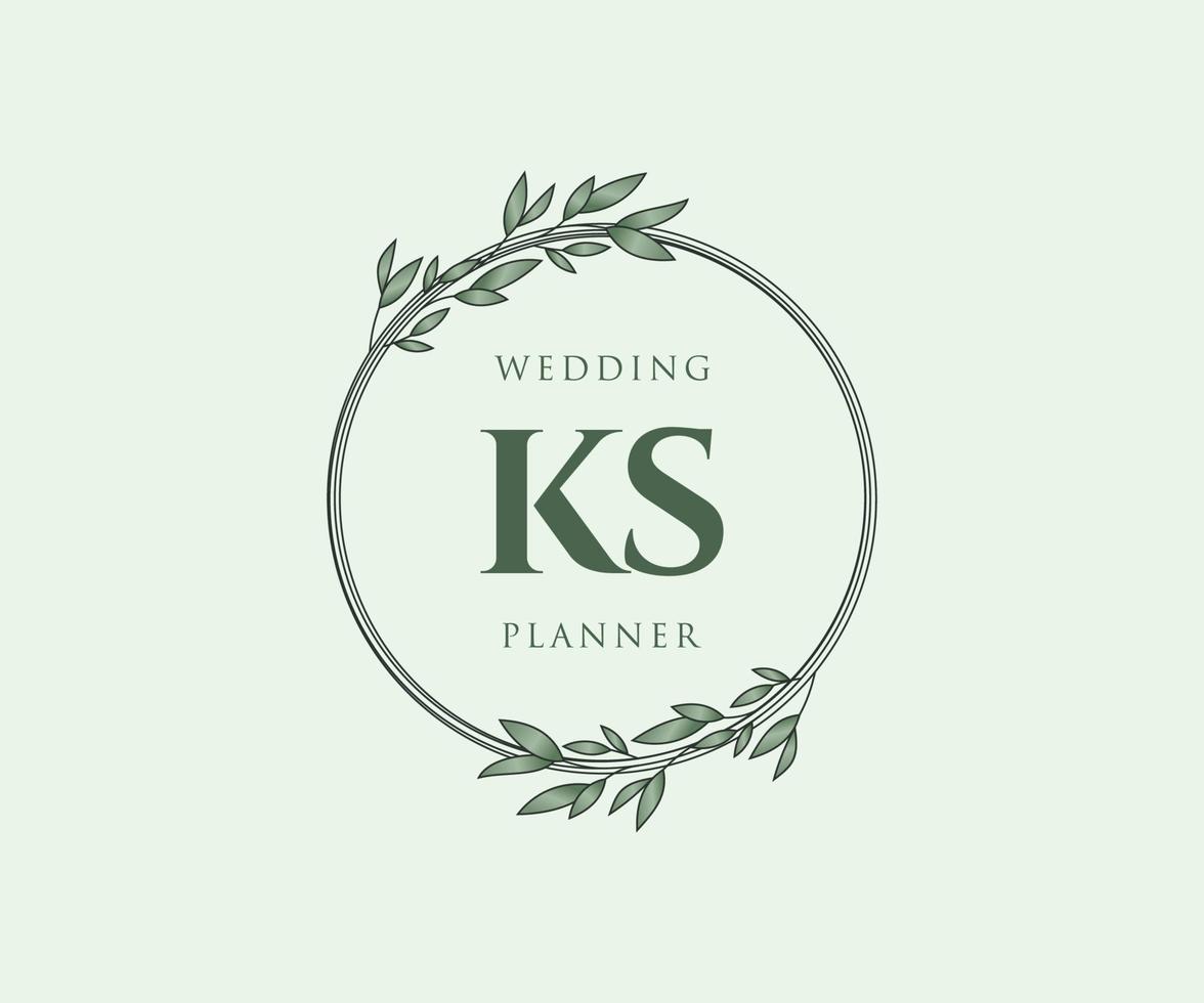 KS Initials letter Wedding monogram logos collection, hand drawn modern minimalistic and floral templates for Invitation cards, Save the Date, elegant identity for restaurant, boutique, cafe in vector