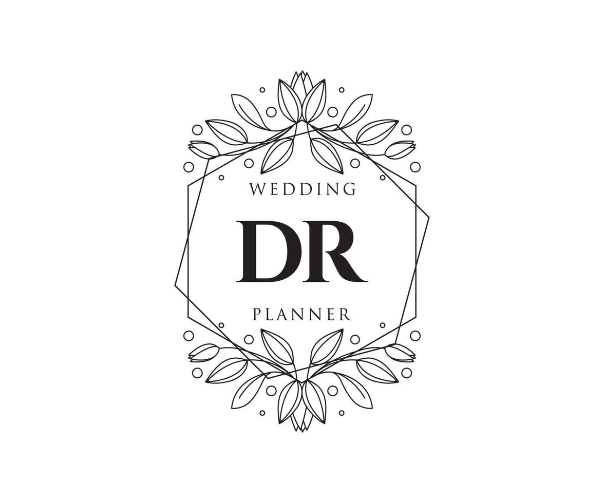 DR Initials letter Wedding monogram logos collection, hand drawn modern minimalistic and floral templates for Invitation cards, Save the Date, elegant identity for restaurant, boutique, cafe in vector