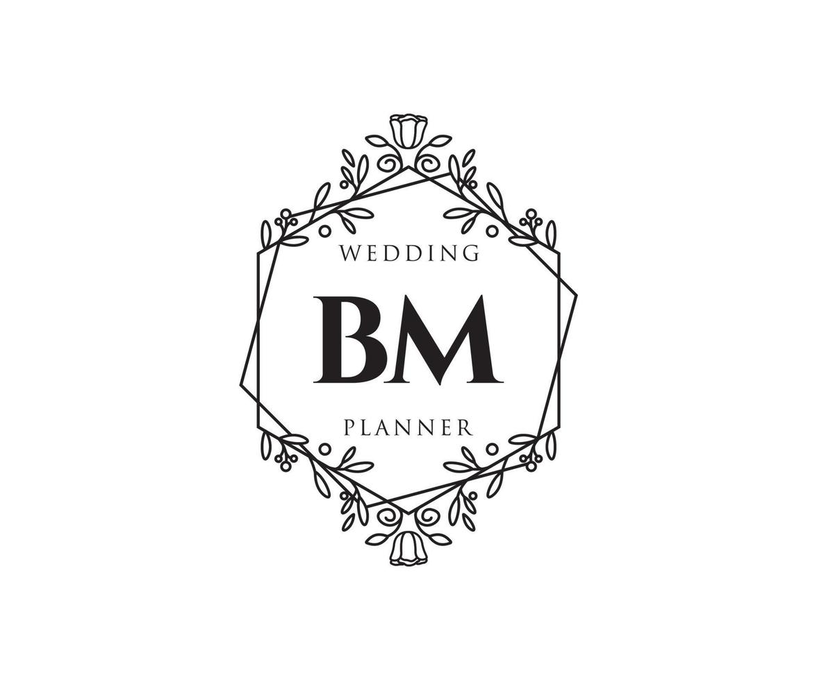 BM Initials letter Wedding monogram logos collection, hand drawn modern minimalistic and floral templates for Invitation cards, Save the Date, elegant identity for restaurant, boutique, cafe in vector