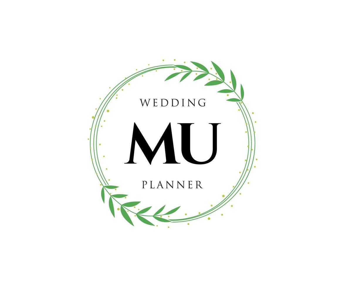 MU Initials letter Wedding monogram logos collection, hand drawn modern minimalistic and floral templates for Invitation cards, Save the Date, elegant identity for restaurant, boutique, cafe in vector