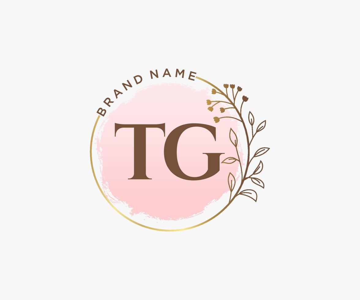 logotipo femenino inicial de tg. utilizable para logotipos de naturaleza, salón, spa, cosmética y belleza. elemento de plantilla de diseño de logotipo de vector plano.