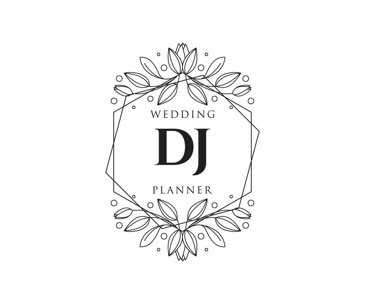 colección de logotipos de monograma de boda con letras iniciales de dj, plantillas florales y minimalistas modernas dibujadas a mano para tarjetas de invitación, guardar la fecha, identidad elegante para restaurante, boutique, café en vector