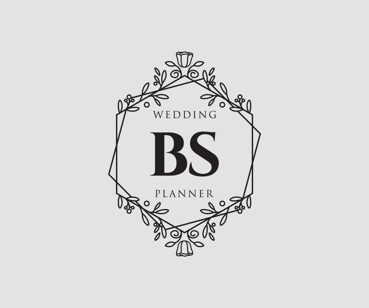 BS Initials letter Wedding monogram logos collection, hand drawn modern minimalistic and floral templates for Invitation cards, Save the Date, elegant identity for restaurant, boutique, cafe in vector