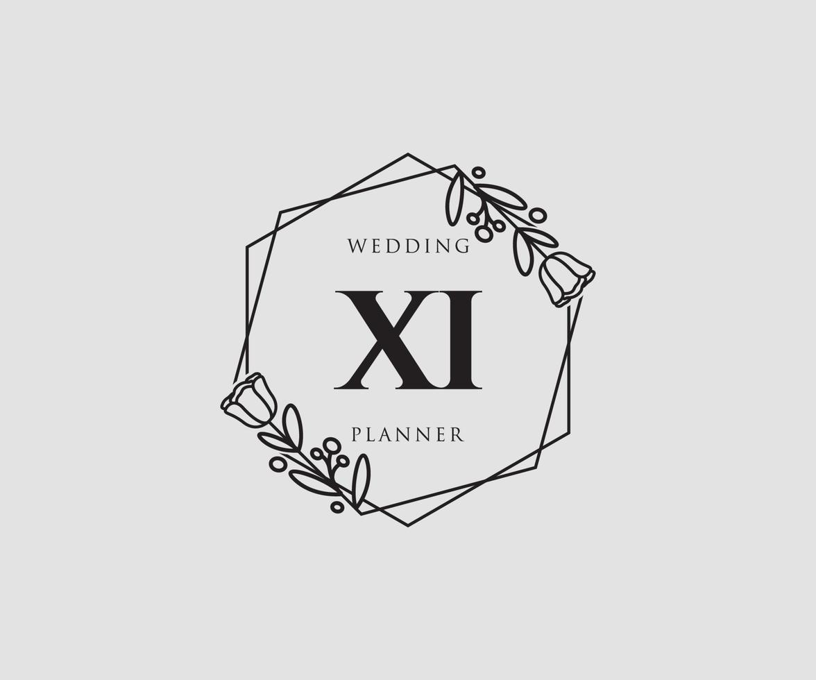 Initial XI feminine logo. Usable for Nature, Salon, Spa, Cosmetic and Beauty Logos. Flat Vector Logo Design Template Element.