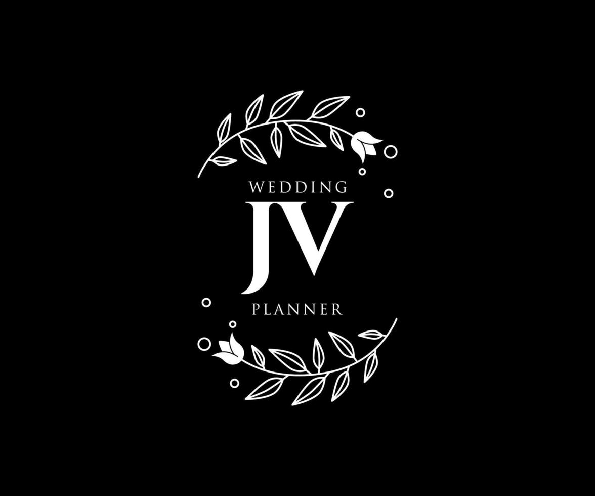 JV Initials letter Wedding monogram logos collection, hand drawn modern minimalistic and floral templates for Invitation cards, Save the Date, elegant identity for restaurant, boutique, cafe in vector