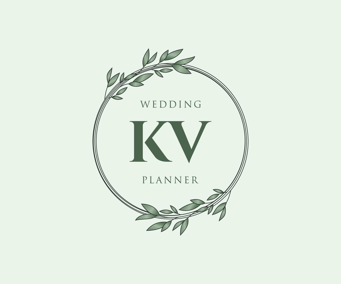 colección de logotipos de monograma de boda con letras iniciales kv, plantillas florales y minimalistas modernas dibujadas a mano para tarjetas de invitación, guardar la fecha, identidad elegante para restaurante, boutique, café en vector