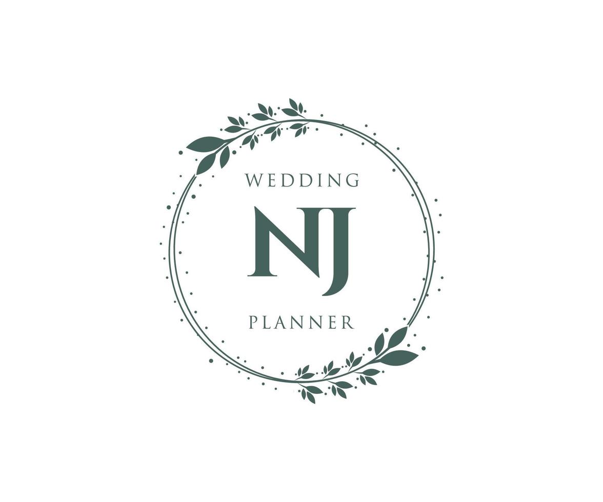 NJ Initials letter Wedding monogram logos collection, hand drawn modern minimalistic and floral templates for Invitation cards, Save the Date, elegant identity for restaurant, boutique, cafe in vector