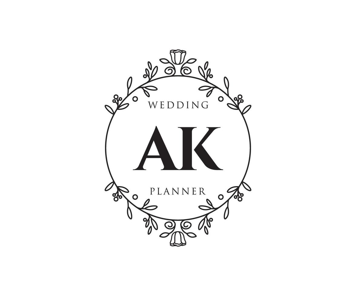 AK Initials letter Wedding monogram logos collection, hand drawn modern minimalistic and floral templates for Invitation cards, Save the Date, elegant identity for restaurant, boutique, cafe in vector