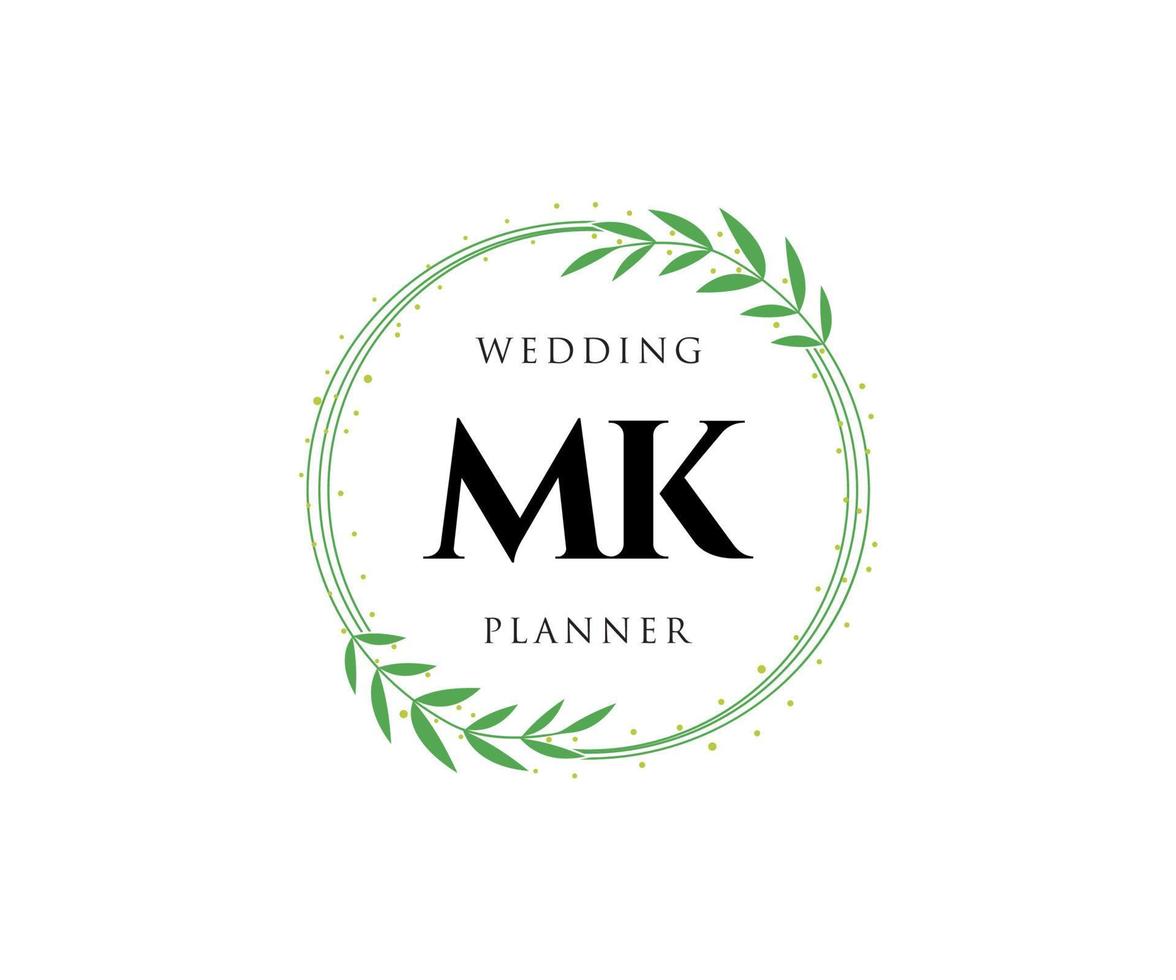 colección de logotipos de monograma de boda con letras iniciales mk, plantillas florales y minimalistas modernas dibujadas a mano para tarjetas de invitación, guardar la fecha, identidad elegante para restaurante, boutique, café en vector