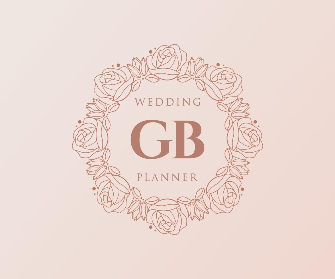 colección de logotipos de monograma de boda con letras iniciales de gb, plantillas florales y minimalistas modernas dibujadas a mano para tarjetas de invitación, guardar la fecha, identidad elegante para restaurante, boutique, café en vector