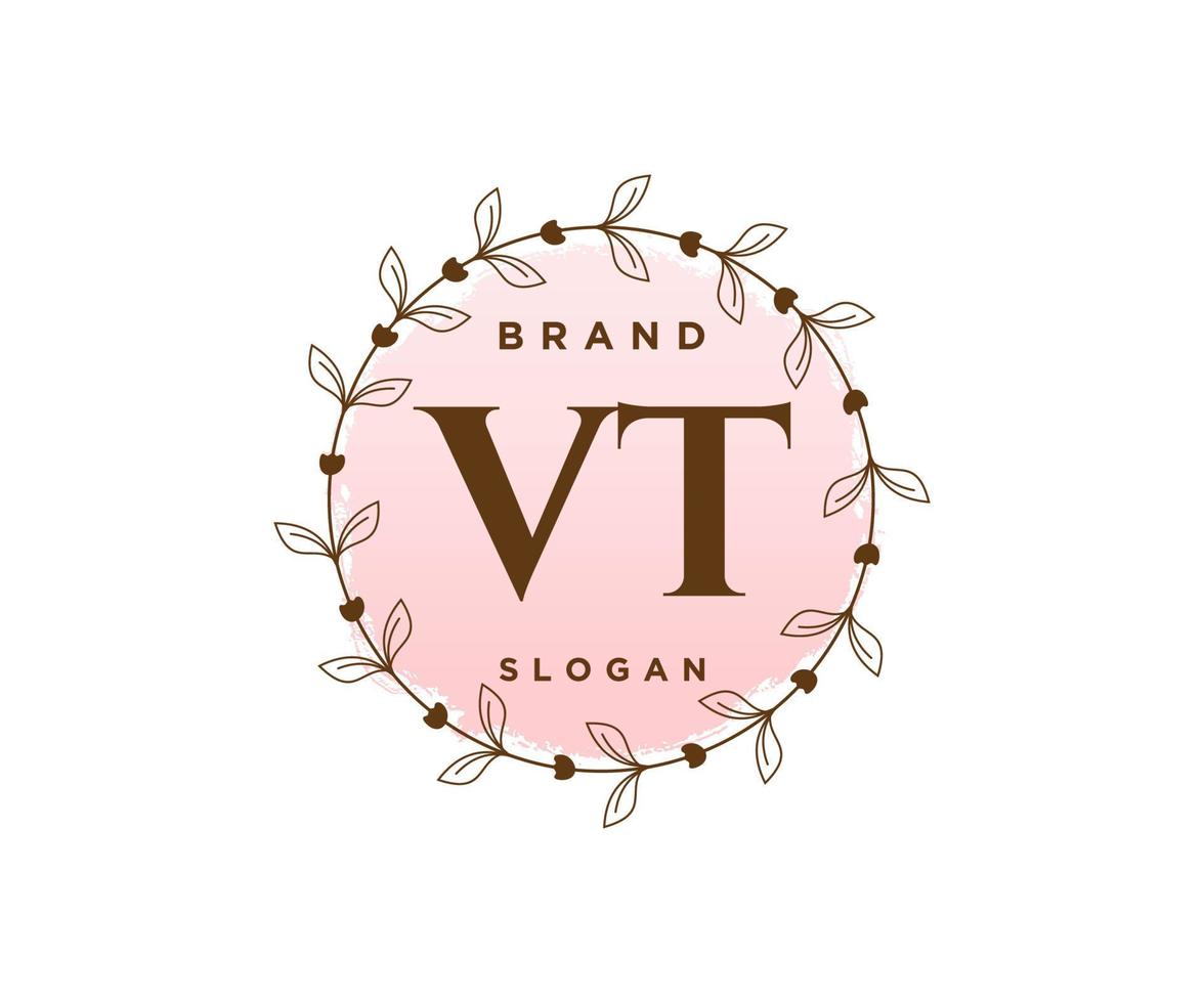 logotipo femenino vt inicial. utilizable para logotipos de naturaleza, salón, spa, cosmética y belleza. elemento de plantilla de diseño de logotipo de vector plano.