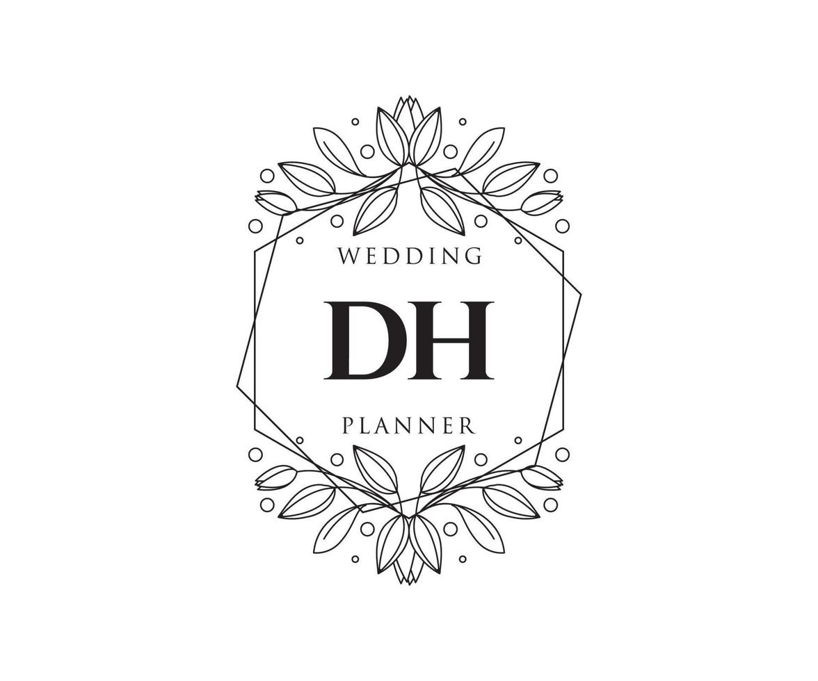 DH Initials letter Wedding monogram logos collection, hand drawn modern minimalistic and floral templates for Invitation cards, Save the Date, elegant identity for restaurant, boutique, cafe in vector