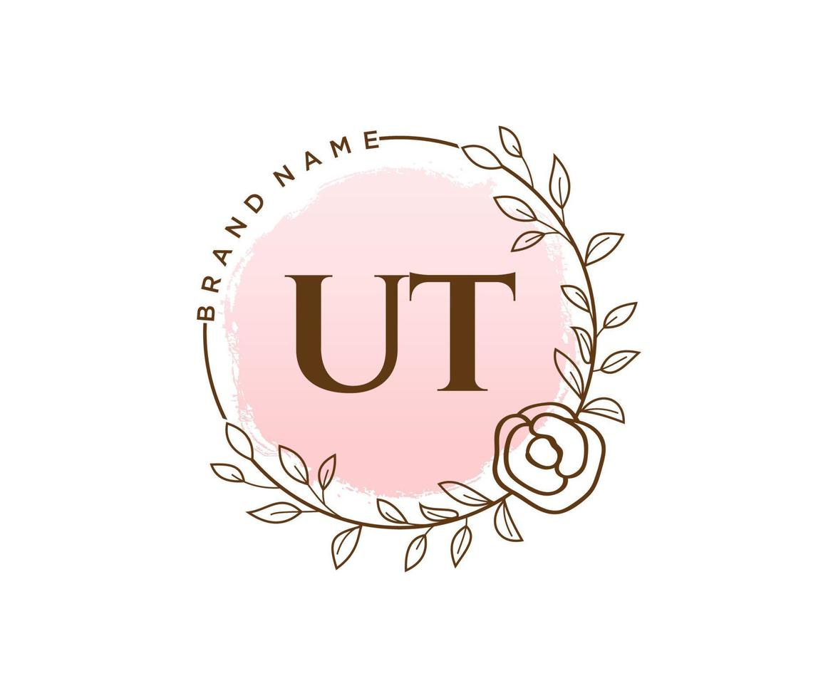 Initial UT feminine logo. Usable for Nature, Salon, Spa, Cosmetic and Beauty Logos. Flat Vector Logo Design Template Element.