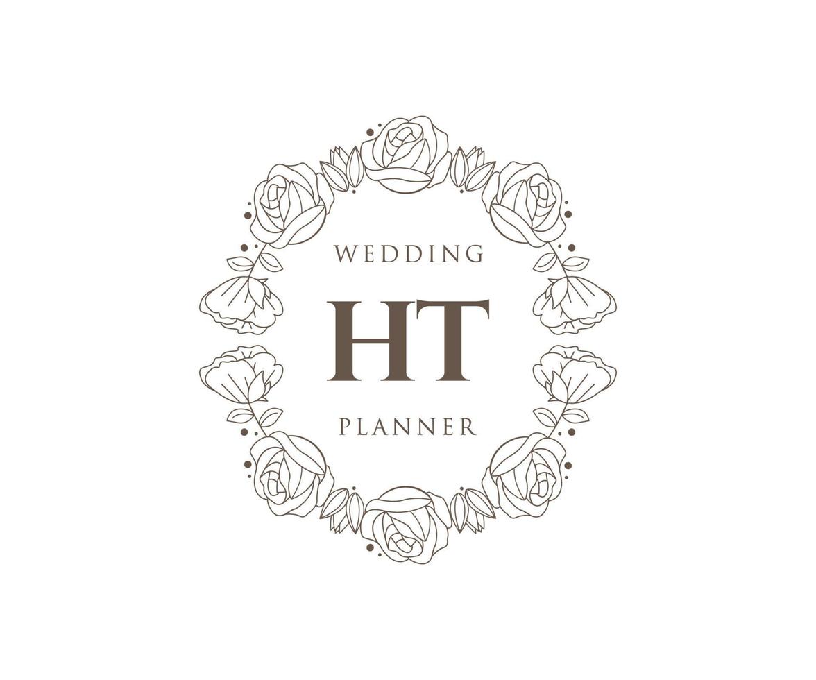 colección de logotipos de monograma de boda con letras iniciales ht, plantillas florales y minimalistas modernas dibujadas a mano para tarjetas de invitación, guardar la fecha, identidad elegante para restaurante, boutique, café en vector