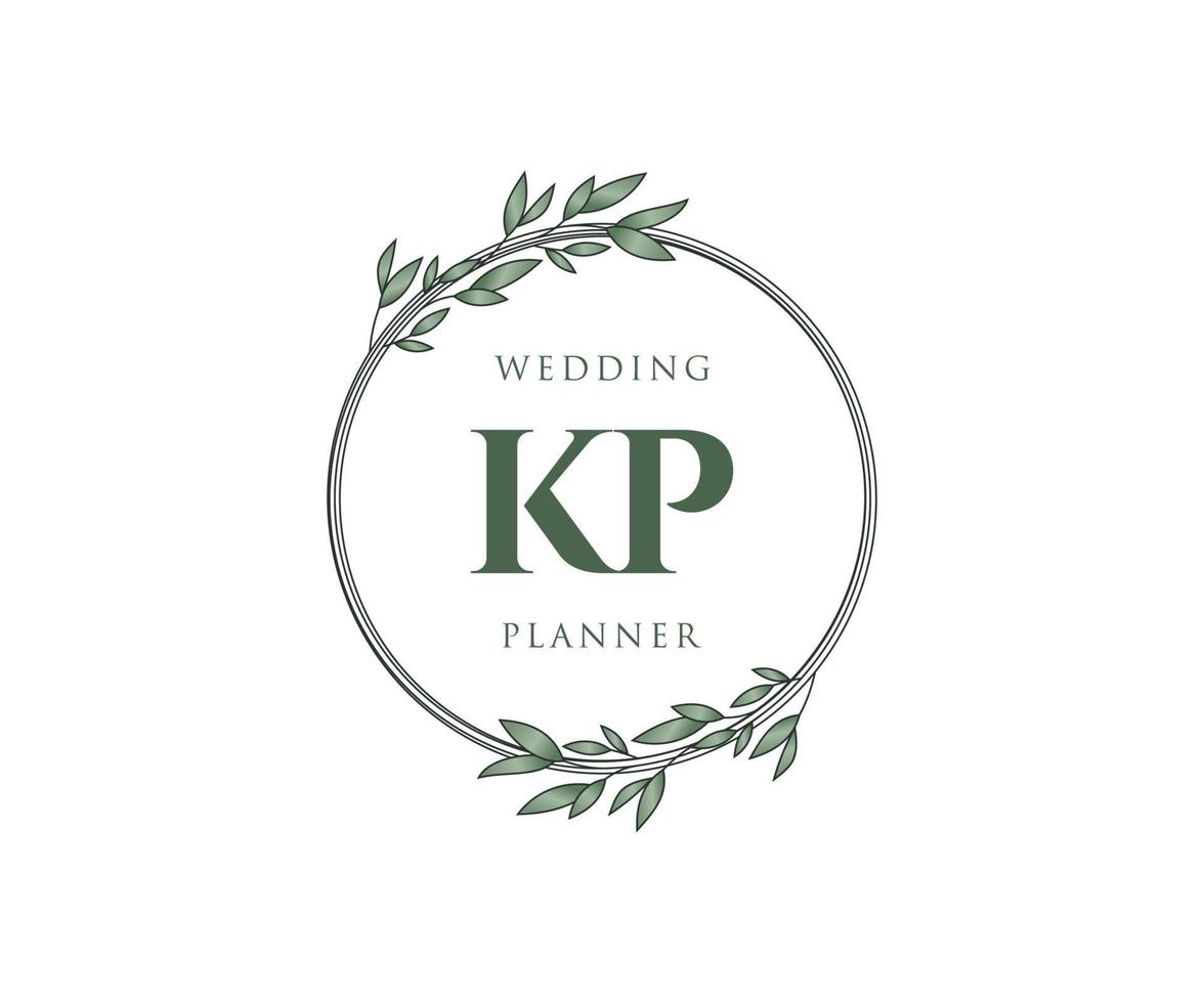 colección de logotipos de monograma de boda con letras iniciales kp, plantillas florales y minimalistas modernas dibujadas a mano para tarjetas de invitación, guardar la fecha, identidad elegante para restaurante, boutique, café en vector