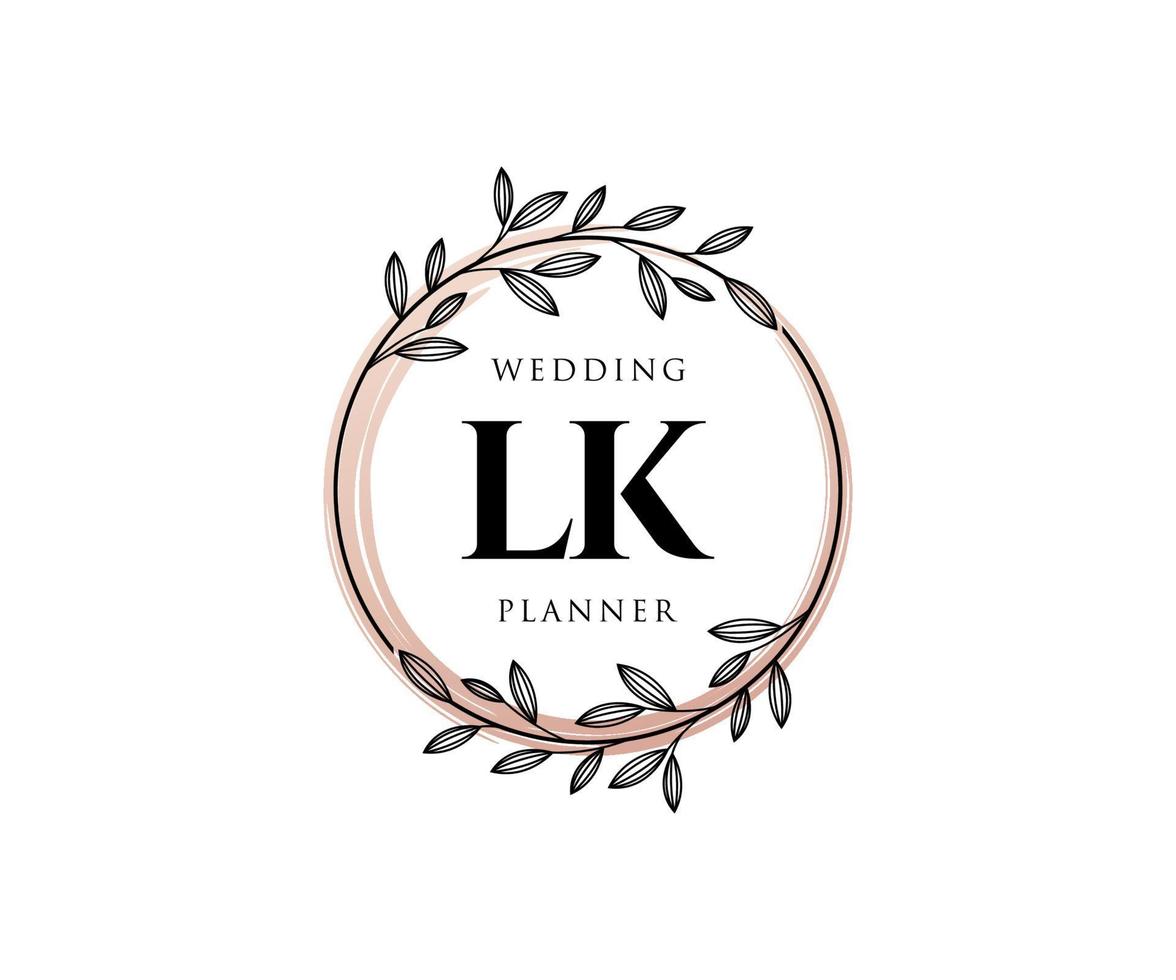 LK Initials letter Wedding monogram logos collection, hand drawn modern minimalistic and floral templates for Invitation cards, Save the Date, elegant identity for restaurant, boutique, cafe in vector